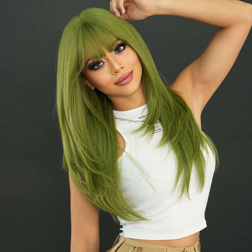 St. Patrick's Day Party Vanilla Green Long Straight Women's Wig, High-Level Synthetic Full Head Cover