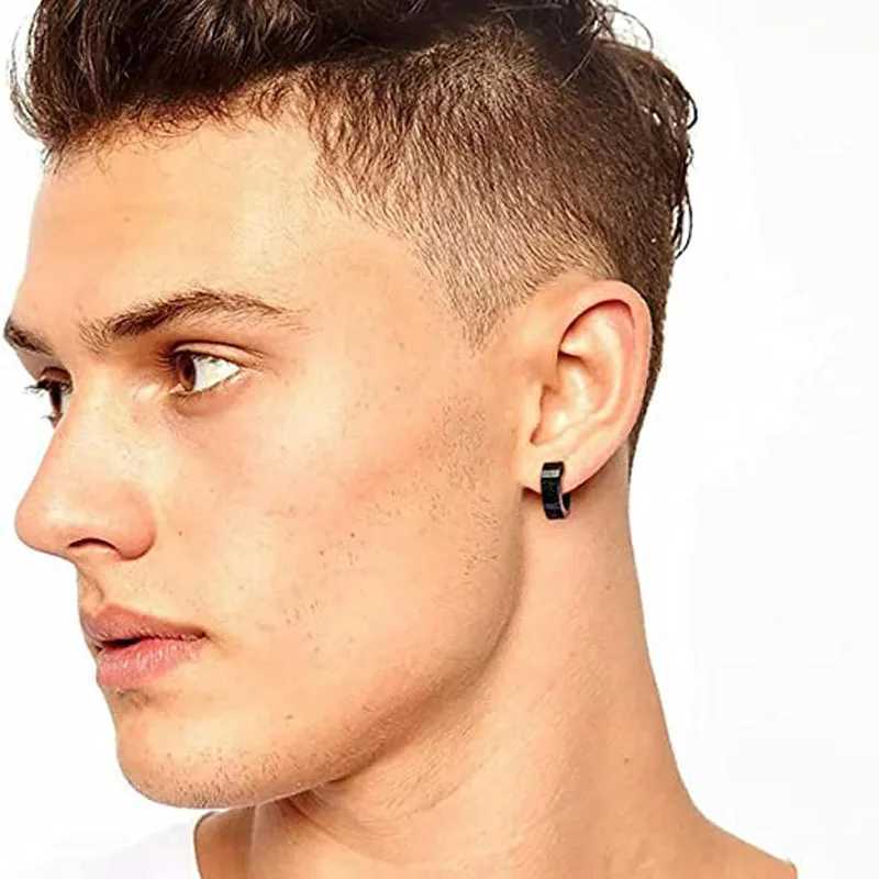 1-15 piece clip on mens earring set stainless steel black false perforated earrings W241017
