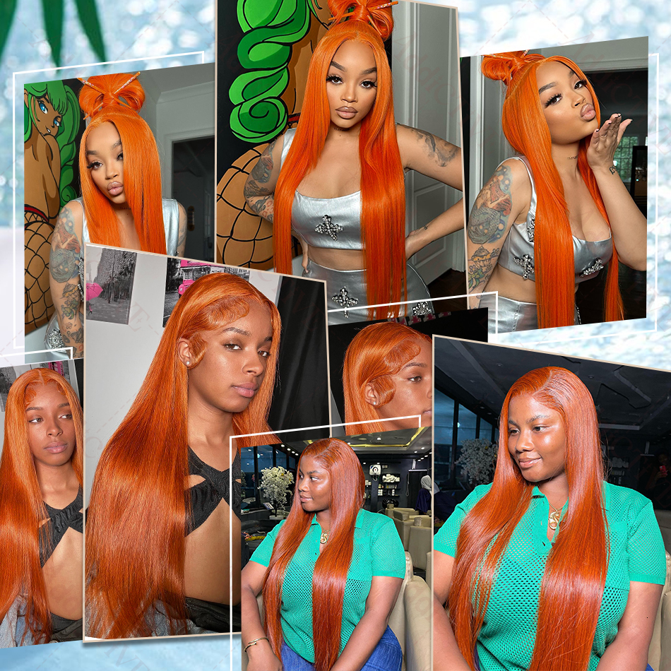 Melodie 220% HD 30 40 Inch 13X6 Front Ginger Orange Bone Straight Human Hair Wigs 13X4 Transparent Lace Frontal Wig