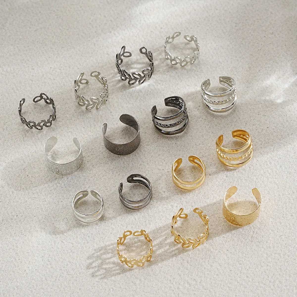 1 set of popular minimalist floral alloy ear clip set 15 pieces fashionable casual wholesale of high-end accessories W241017
