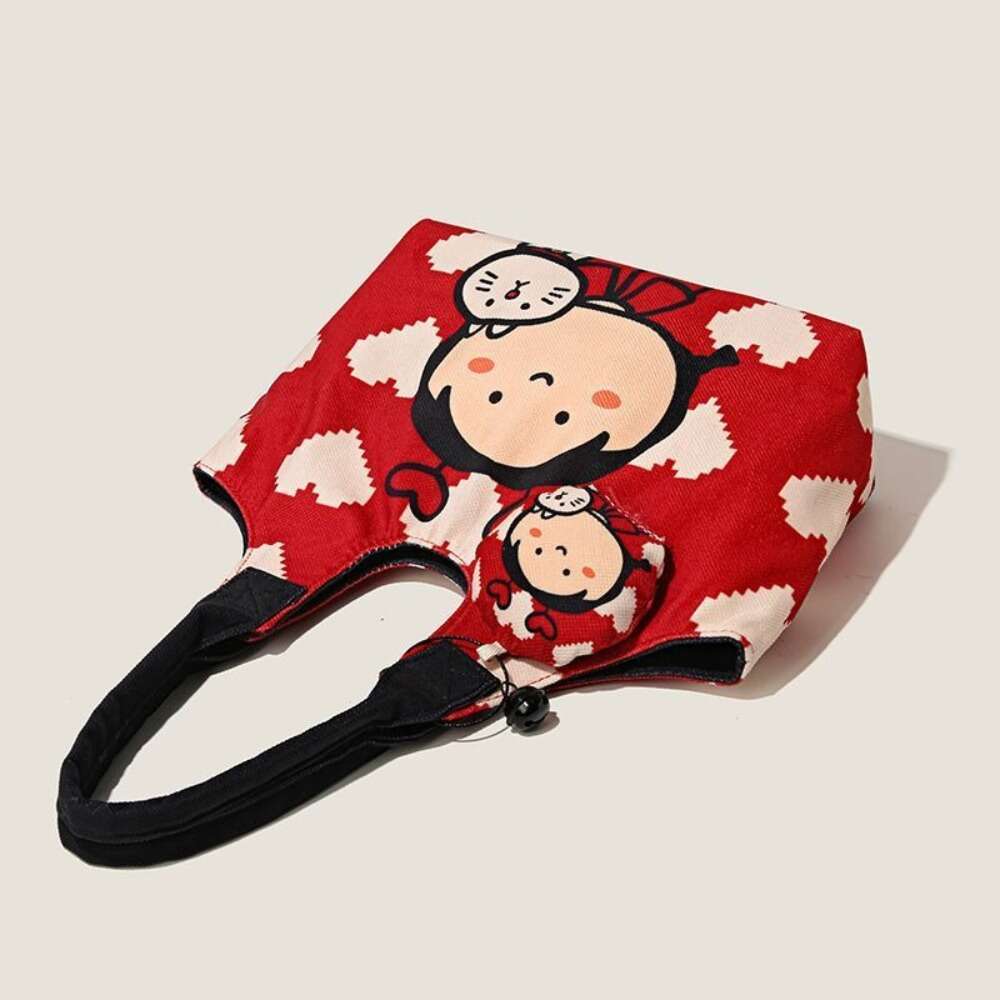 Fashion Cute Print Women's Cartoon Portable Gift Shoulder Canvas Shell Bag Travel Fabric Handbag
