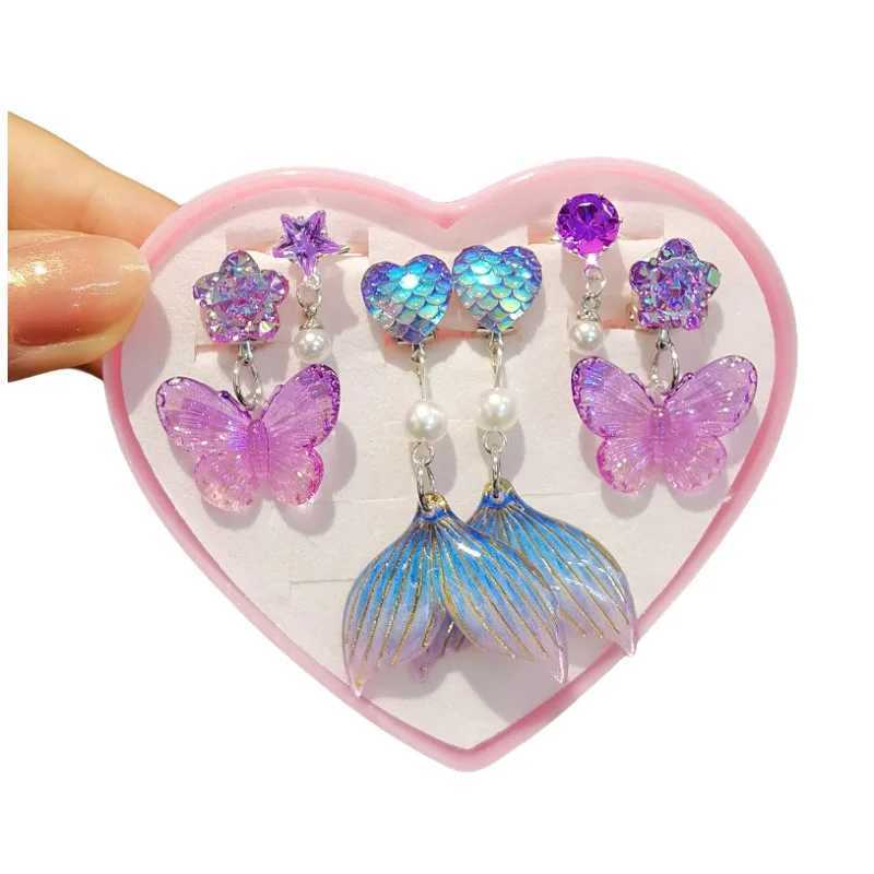 3 pairs of cute childrens ear clip earrings suitable for girls without ear holes sweet mermaid baby ear clip set W241017