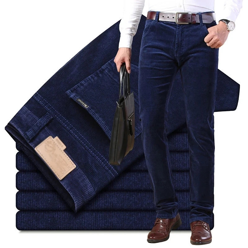 Autumn and winter mens thick and warm Corduroy pants wool Trouser mens casual business long jeans mens 241017