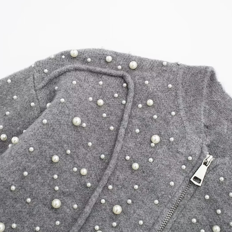 Women's Cardigan Pearl Knitted Knitwear Long Sleeve Jumpers Knit Jackets Inszar 2023 Gray Woman Sweaters Jacket