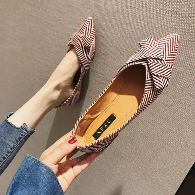 Women Flats Pointed Toe Bowknot Black Red Extra Big 43 44 45 Plus Small Size 31 32 33 Lady Flat Heel Casual Shoes 241016