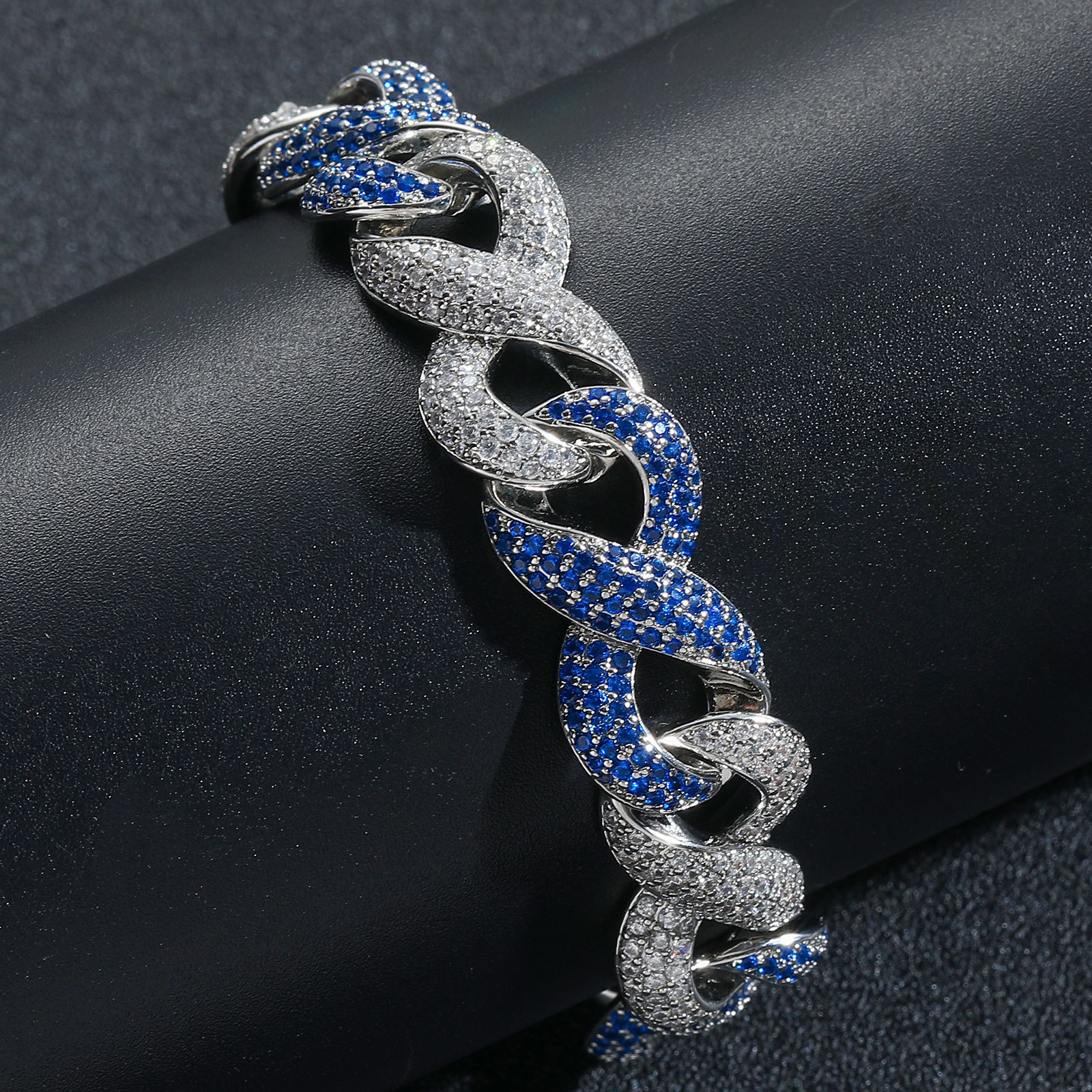 15mm 8 Shape Infinite Chain Cuban Chain 18K Real Gold Plated Blue Zircon Jewelry