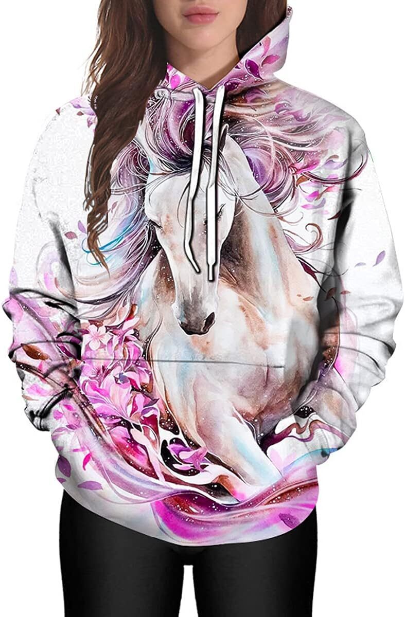 Hoodie for Mens Womens Unisex Horse Creative 3D Printed Hoodie Novelty Animal Print Hoodies Sweatshirt Graphic Fashionable and Warm