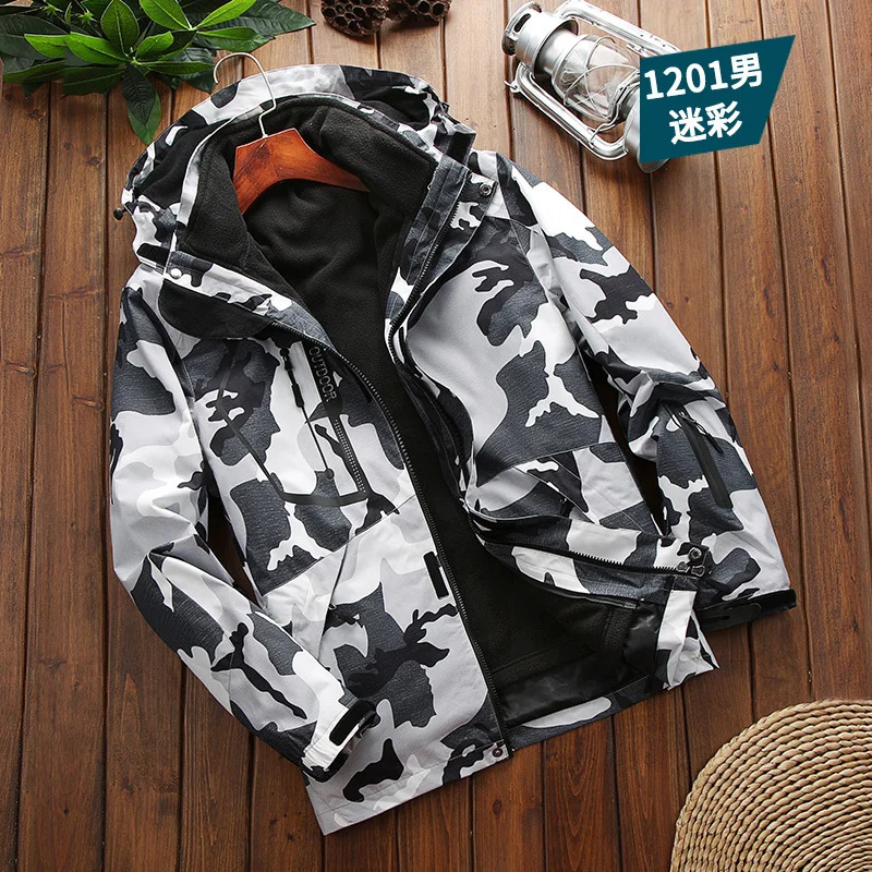 Mens waterproof jacket twopiece set 3in1 mens wool windproof outdoor fashionable casual camping 241007