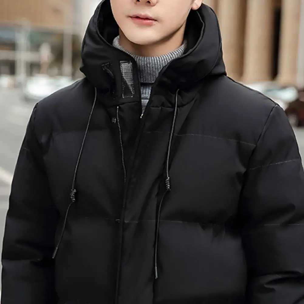Midi length mens down jacket hoodie solid color border cardigan warm zipper plus size mens winter jacket X241017