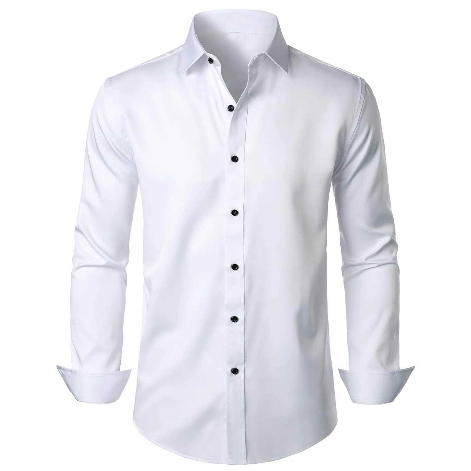 Autumn Clothing Mens Light Luxury Dress Shirt Business Leisure Long Sleeve Button-down Drapped Solid Color Basic Shirt S-2XL LX241017