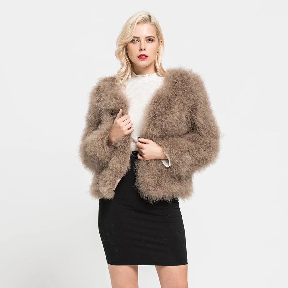 Real Ostrich Fur Feather Coat Short Jacket Furry Fluffy Party Long Sleeve Winter Women Coat Outerwear Plus Size Puffy Turkey Fur 241009