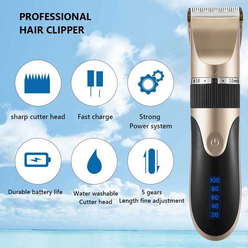 Professional Hair Trimmer Digital USB Rechargeable Hair Clipper for Men Haircut Ceramic Blade Razor Hair Cutter Barber Machine W241227