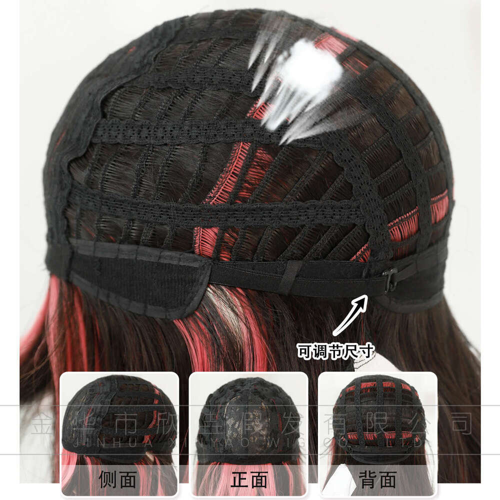 Women's Black, Dyed Red, Bangs Wig, Full Head Hairstyle, Big Wave, Long Roll Lolita Wig