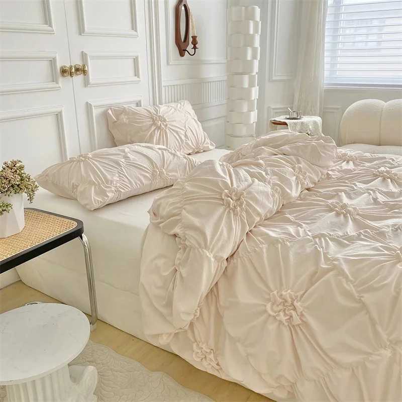 Comforter Sets Three-dimensional Pinch Pleated Crafts Double Duvet Cover Set Solid Twist Flowers Bedding Set Quilt Cover SetXJ241015