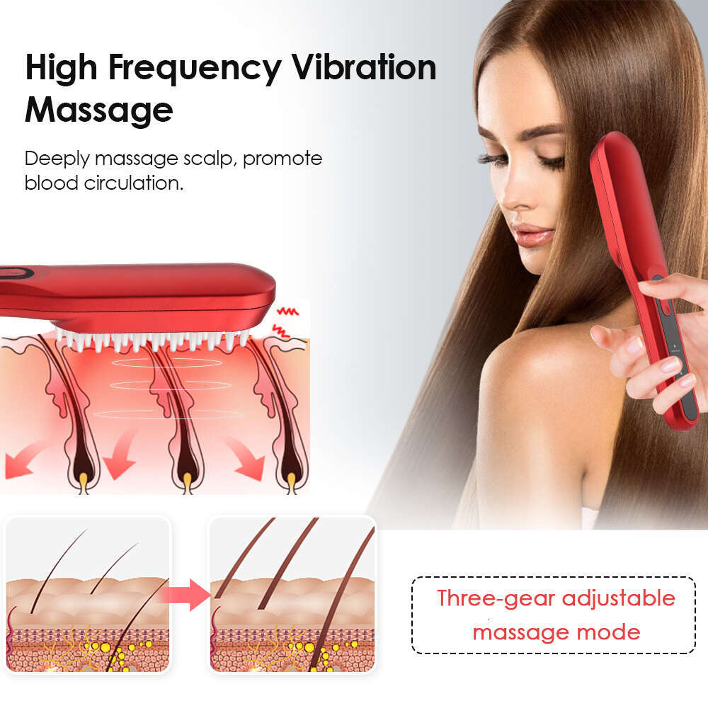 Electric Massage Comb Red Blue Light Therapy Vibration Growth Scalp Head Massager Anti Hair-Loss Negative Ion Hair Brush
