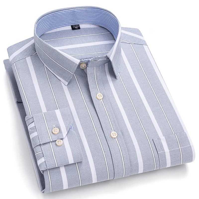 Mens Social Shirts Long Sleeve 100%Pure Cotton Oxford Buttoned Plaid Formal Male Casual Clothes Oversized Shirt Plus Size S-7XL LX241017