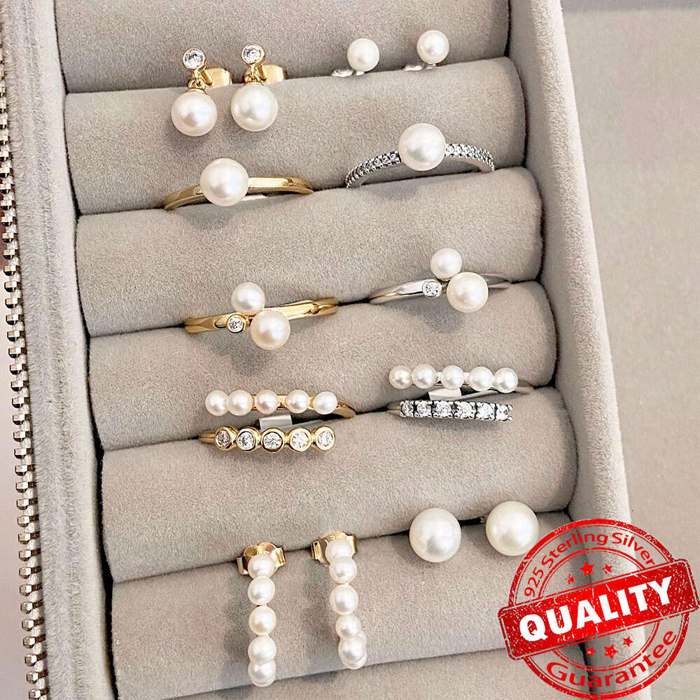 2024 New Sparking Black Row Eternity Ring 925 Sterling Silver Freshwater Cultured Pearls Finger Open Rings for Women Jewelry Gift