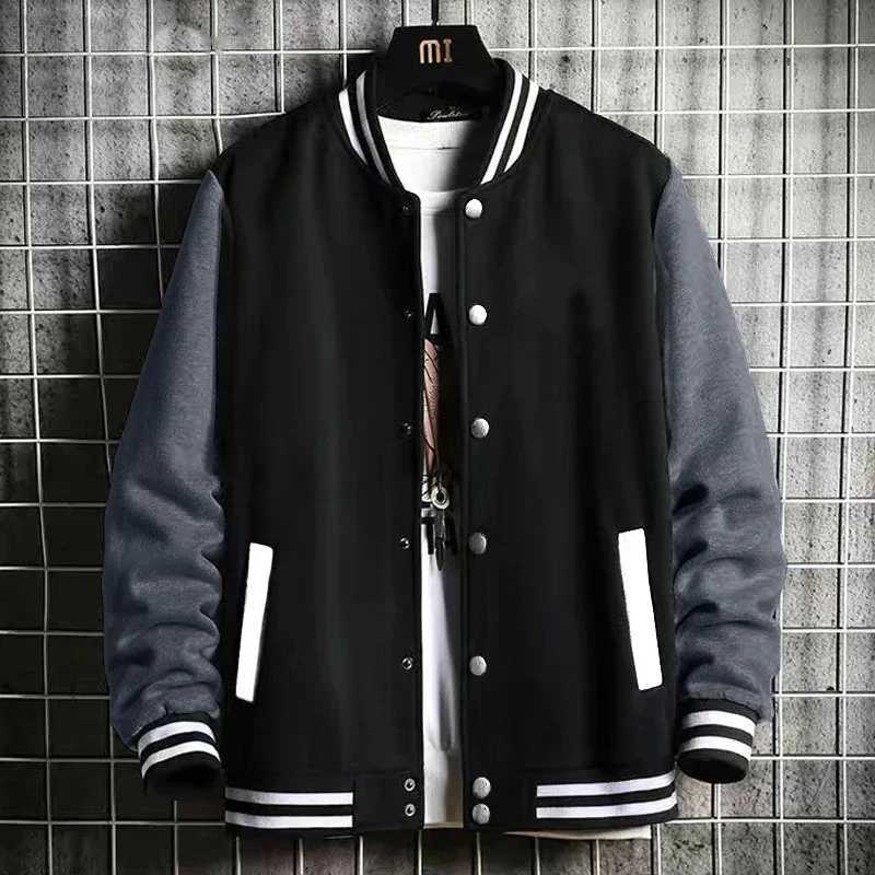 Black gray white solid color jacket loose oversized S-5XL mens clothing baseball uniform street jacket warm wool soft jacket M241017