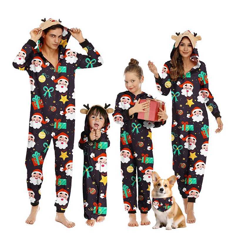 Christmas Family Matching Set Cartoon Elk Printed Pajama Hoodie Adult Childrens Family Pajama Set Christmas Costume W241015