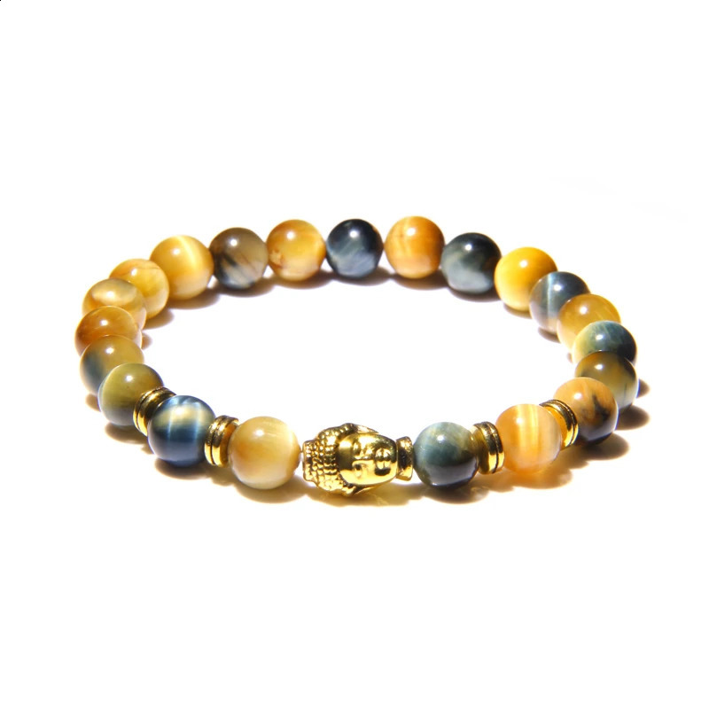 AA Royal Blue Tiger Eye Mens Bracelet Beads Natural Stone Buddha Elastic Charm Bracelet Womens Fashion Jewelry 241017