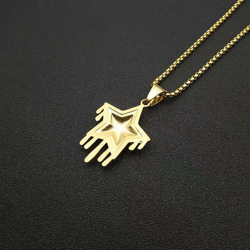 Hip Hop Waterdrop Star Pendant Necklace Stainless Steel 18K Gold Plated Jewelry
