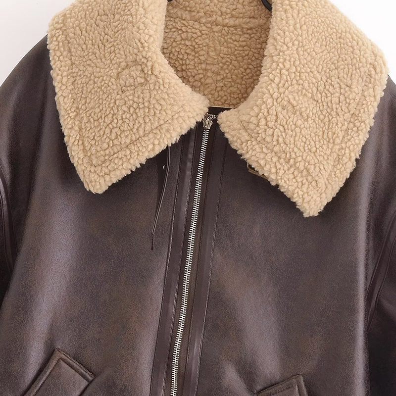 Leather Winter Women's Coat Thick Warm Outwear Inszart 2024 Long Sleeve Casacos Mujer Jaquetas Femme Faux Woman Jackets