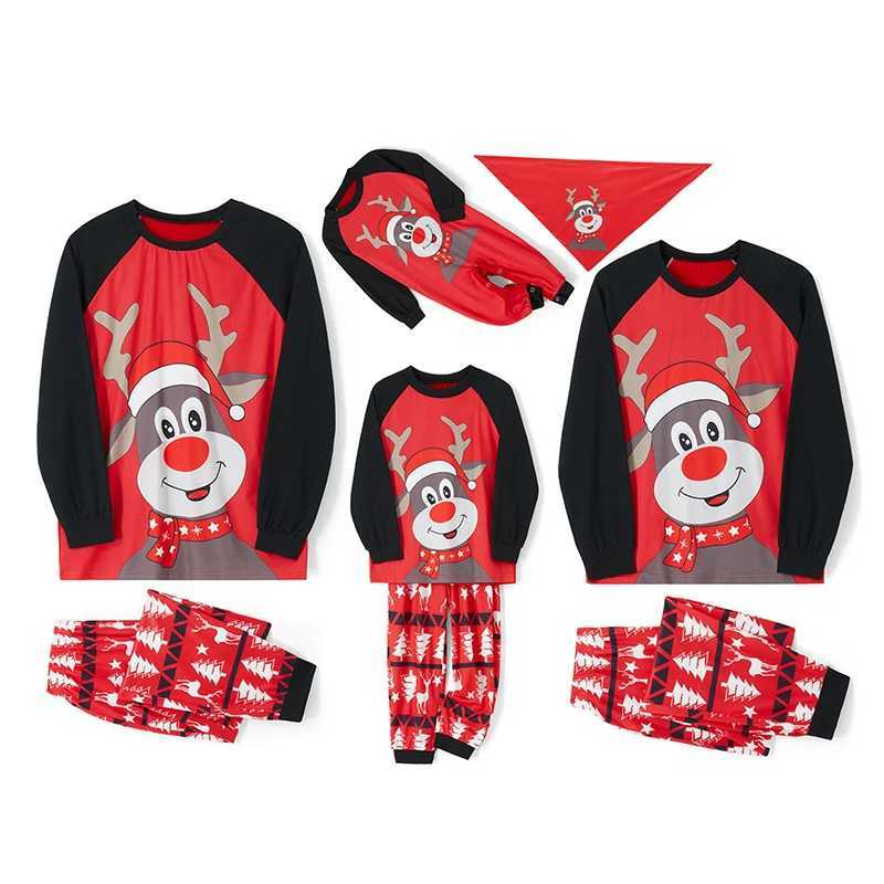 Family matching Christmas pajamas cute reindeer print long sleeved top deer print pants lounge set holiday pajamas casual day set W241015