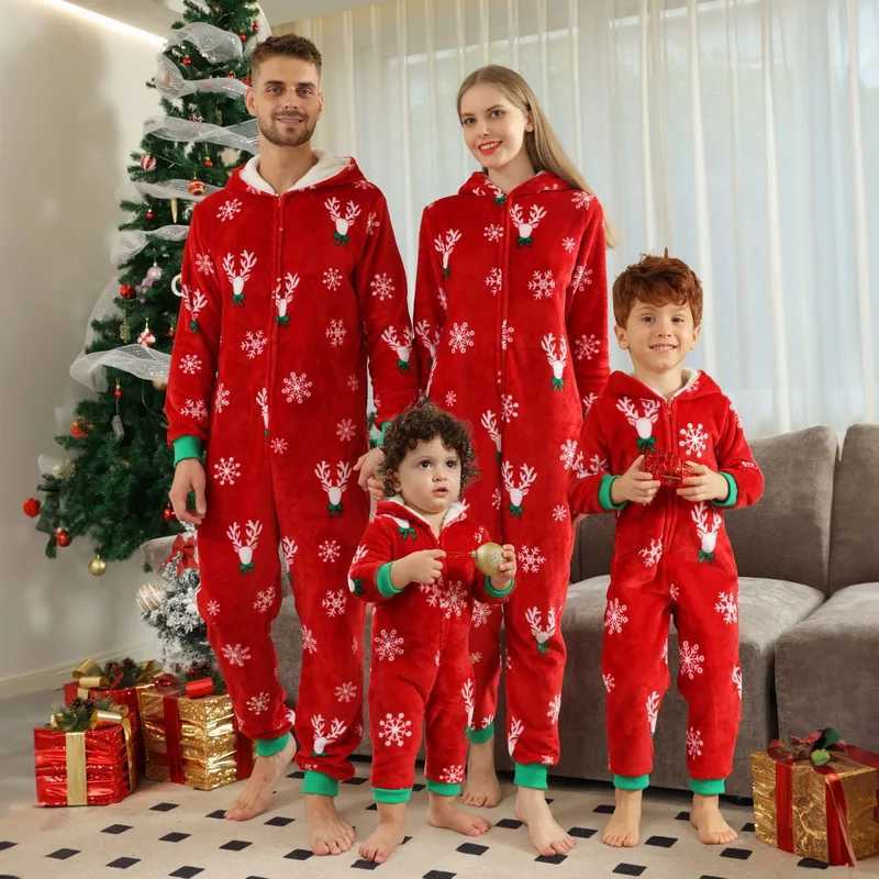 Unisex dad mom child red holiday sleepwear boys and girls Christmas elf costume adult children family matching hoodie W241015