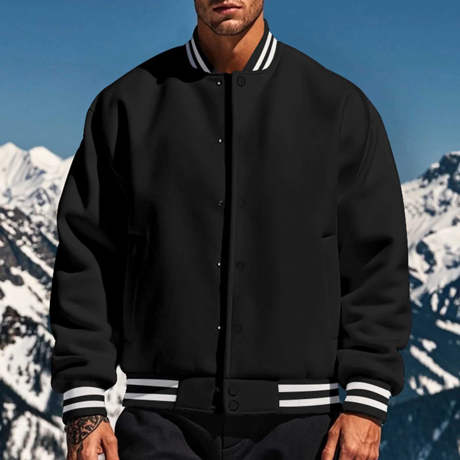 Mens Spring and Autumn College Jacket Solid Color Korean Fashion Loose Baseball Uniform Couple Windproof Waterproof Bomb Jacket M241017
