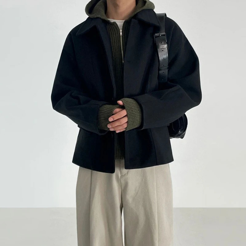 IEFB Winter Mens Wool Jacket Solid Color Thick Coat Korean Loose Casual Fashion Clothing 9C3210 241007