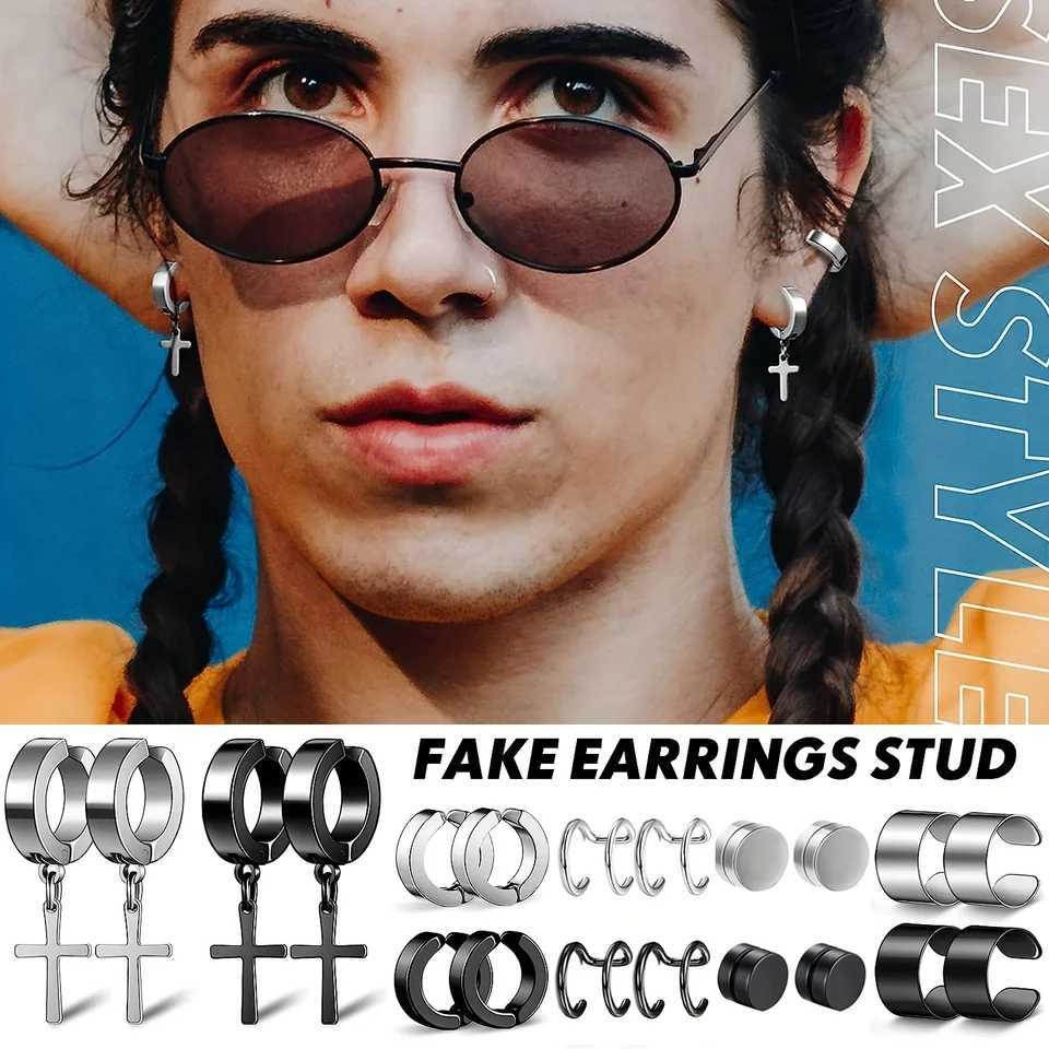 1 pair of neutral stainless steel magnetic stud earrings non perforated earrings clip on cross earring set suitable for womens daily jewelry wear W241
