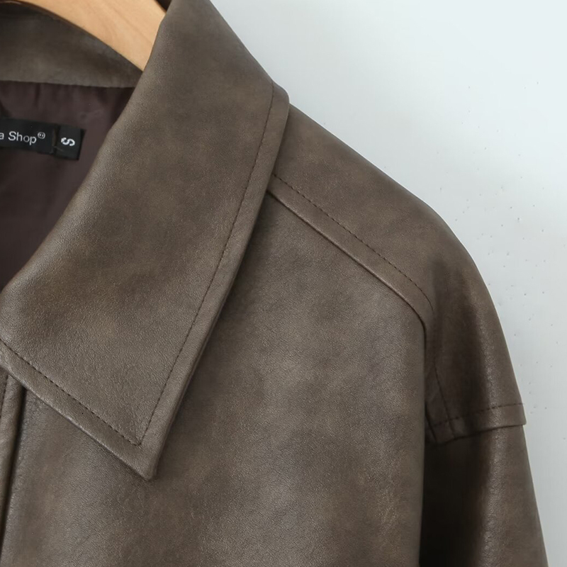 Leather Women's Coat Fur Outwear Long Sleeve Tops Elegant Fashion With Zipper 2024 Inszartrafaf Casaco Feminino Jackets