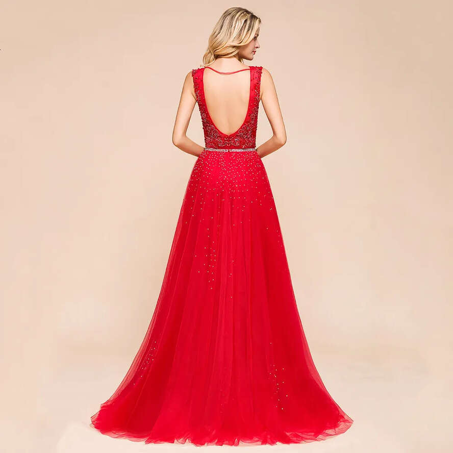 V Deep Red Sexy Neck Mermaid Sleeveless Lace Arabic Long Formal Party Bridesmaids Evening Prom Dresses Gown Bm1811