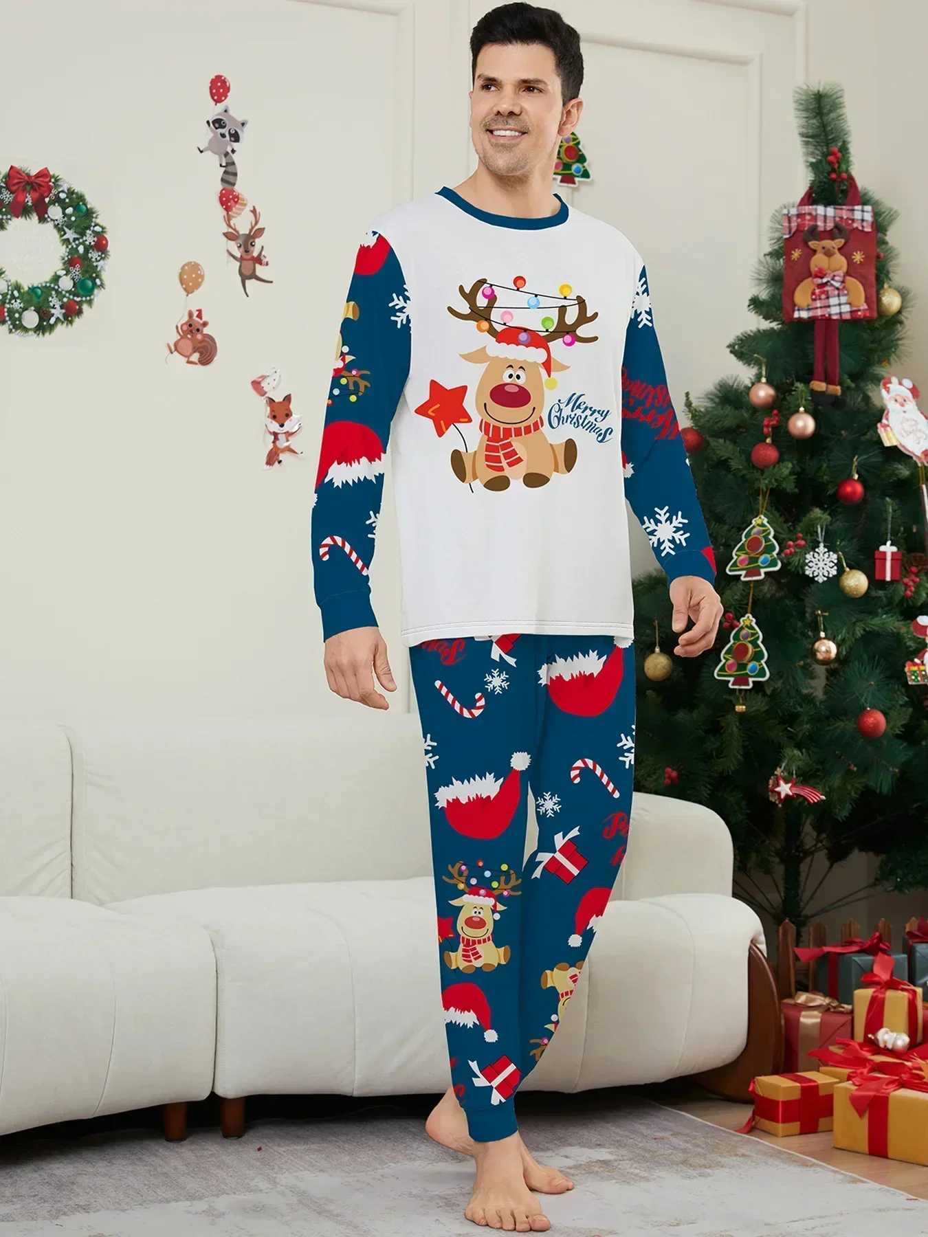 New Years clothing 2024 mens and girls matching clothing family Christmas pajamas set cute deer print pajamas W241015