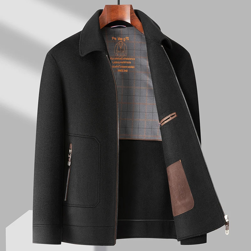 Classic autumn and winter detachable duck bottom 100% wool jacket for mens business leisure thick warm windproof 241007