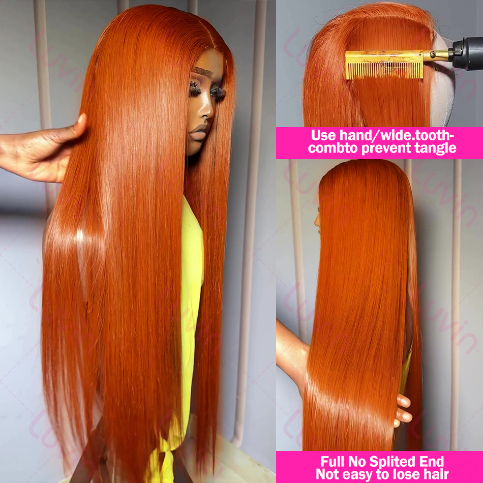 Luvin 30 32 Inches Straight Ginger Orange Human Hair Wig Lace Front 13X4 13X6 HD Frontal Colored Wigs Preplucked For Women