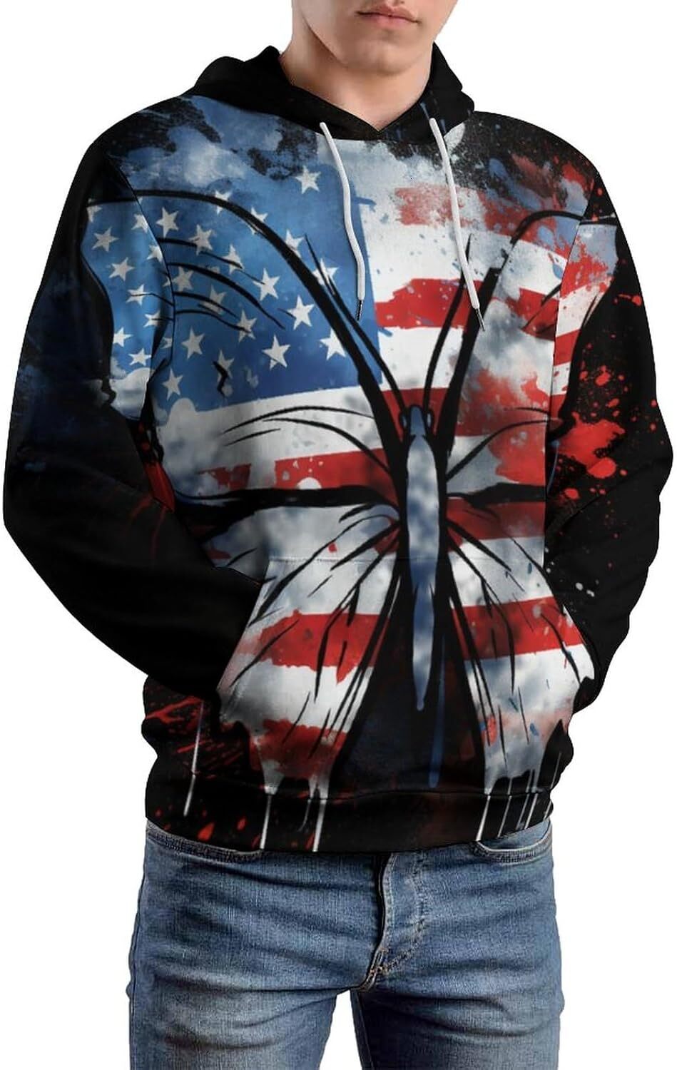Hoodie for Mens Womens Unisex Funny Butterfly Flag Hoodie 3D Printed Insect Pattern Novelty Sweatshirt Hoodies Pocket Graphic Hoodies sweatshirt Fashi