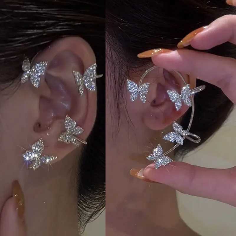 Gold silver and metal butterfly ear clips female non perforated sparkling zircon ear clips W241017