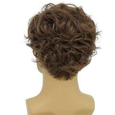 2023 Tongcan Men's With Slanted Bangs, Brown Short Curly Hair, Synthetic Wig
