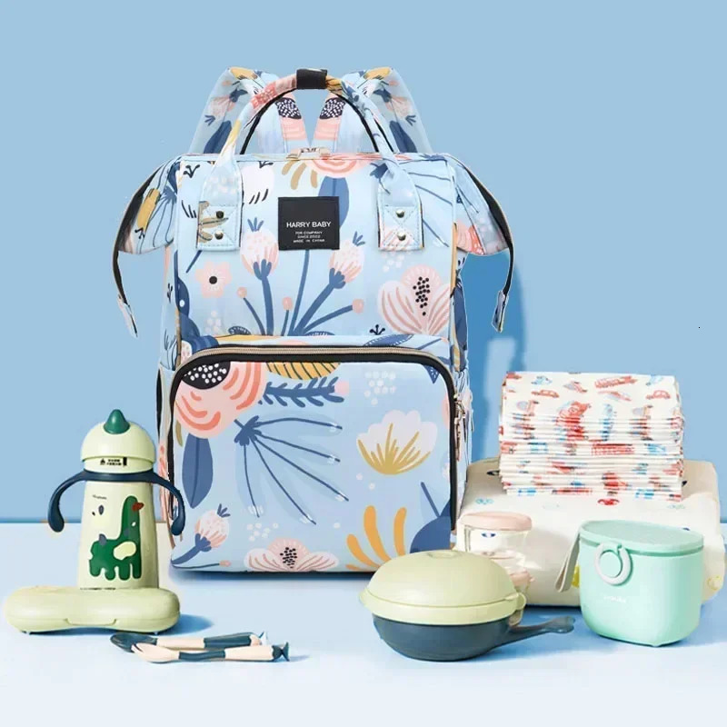 Fashionable printed pajamas backpacks mummies large capacity bags multifunctional outdoor travel for mothers and babies baby care products 241017