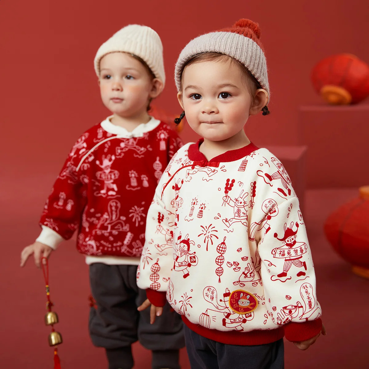 Amila Baby Hoodies Autumn and Winter Boys Girls Original Chinese Style Warm Sweatshirts Fashion Hatless Outerwear 241017