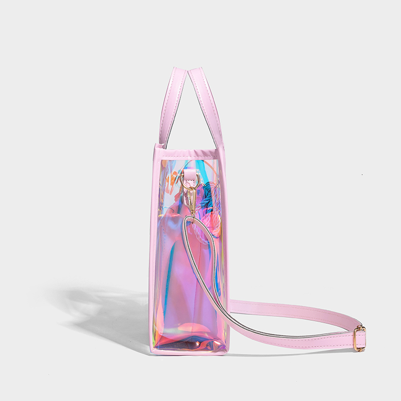 Women's Laser Bag 2024 New Candy Colored Small Bucket Tote Bag With Wallet Hologram Transparent Jelly Bags Design
