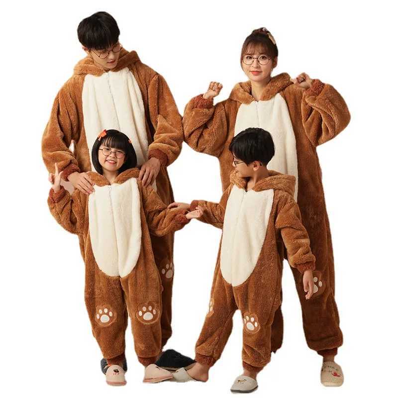 Family Matching Set Couple Warm Wool Onesies Pajamas Womens Anime Splicing Pajamas Childrens jumpsuit W241015
