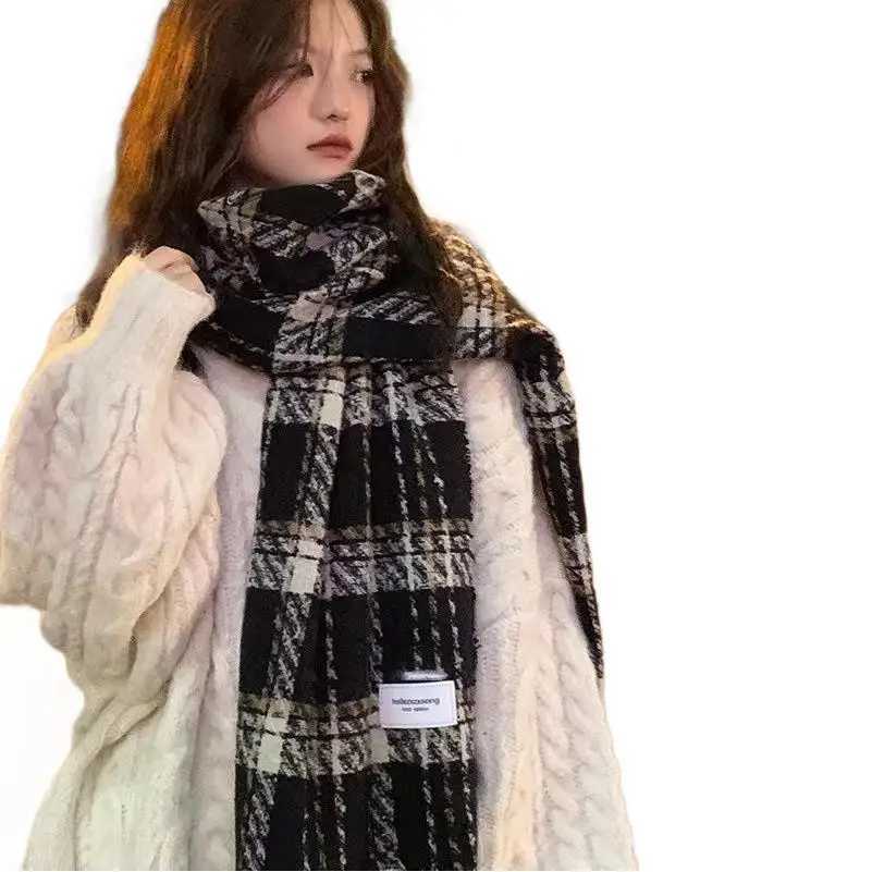 Scarf Lady Christmas Winter New Year Atmosphere Red Plaid with Thick Fringe Warm Student Retro Something Senior X241017