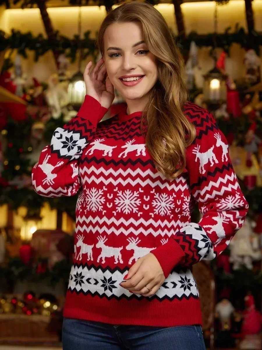 New Christmas Family Appearance Womens Boys and Girls Matching Clothes Christmas Sweater Thick Warm Jumper Printed Soft Knitted Pullover Top W241015