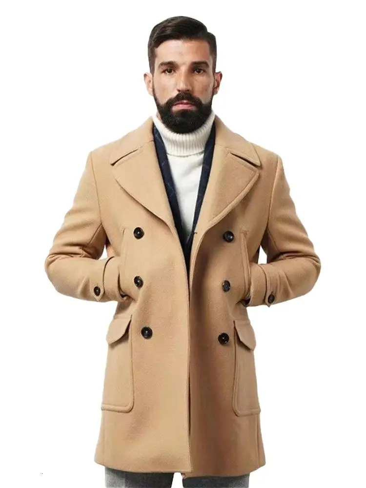 Autumn and winter British mens long sleeved wool coat jacket 241007