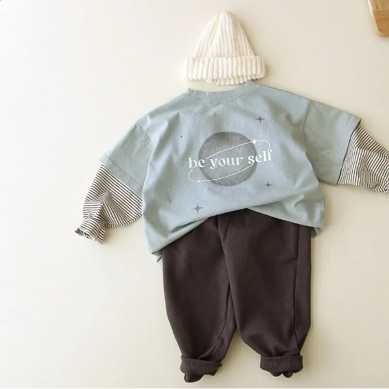 Children Long Sleeve Casual Pullover Baby Letter Print T Shirts Toddler Kids Cotton Tops Boys Girls Patchwork Sweatshirts 241017