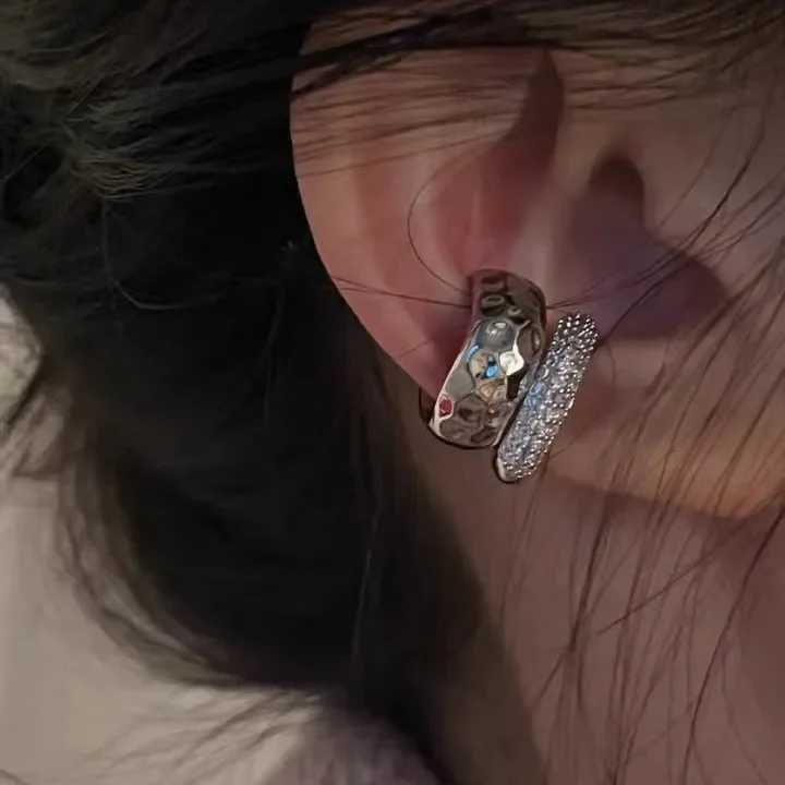 New trend Zircon double-layer ear sleeves with no perforations punk style unique metal geometric female ear clips Y2K jewelry W241017
