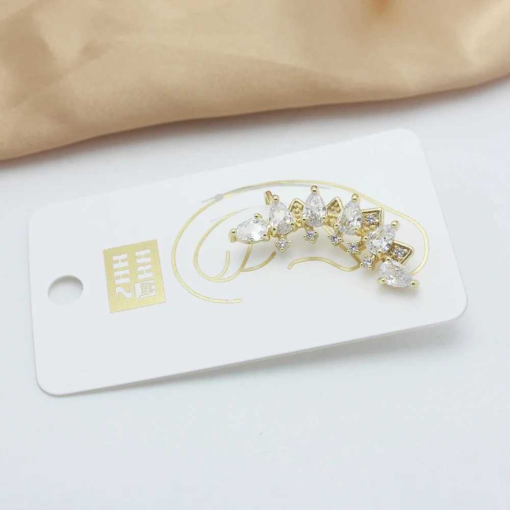 Full CZ crystal leaf ear claws climbers copper perforated earrings clip earrings womens jewelry wholesale girls gifts W241017