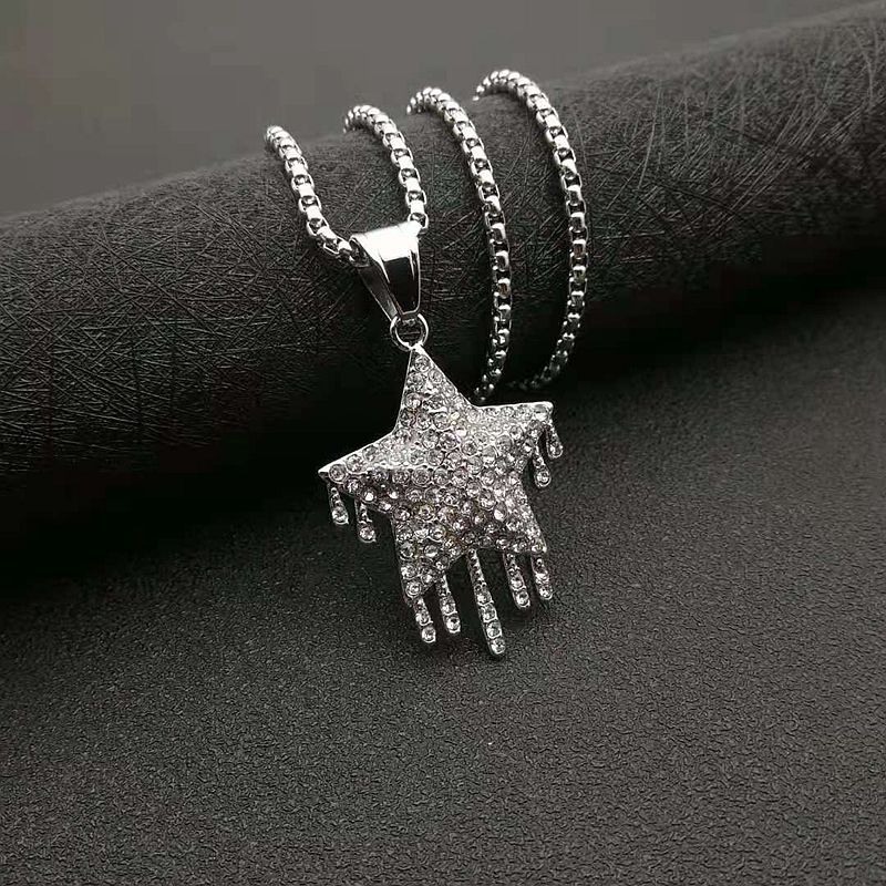 Hip Hop Waterdrop Star Pendant Necklace Stainless Steel 18K Gold Plated Jewelry